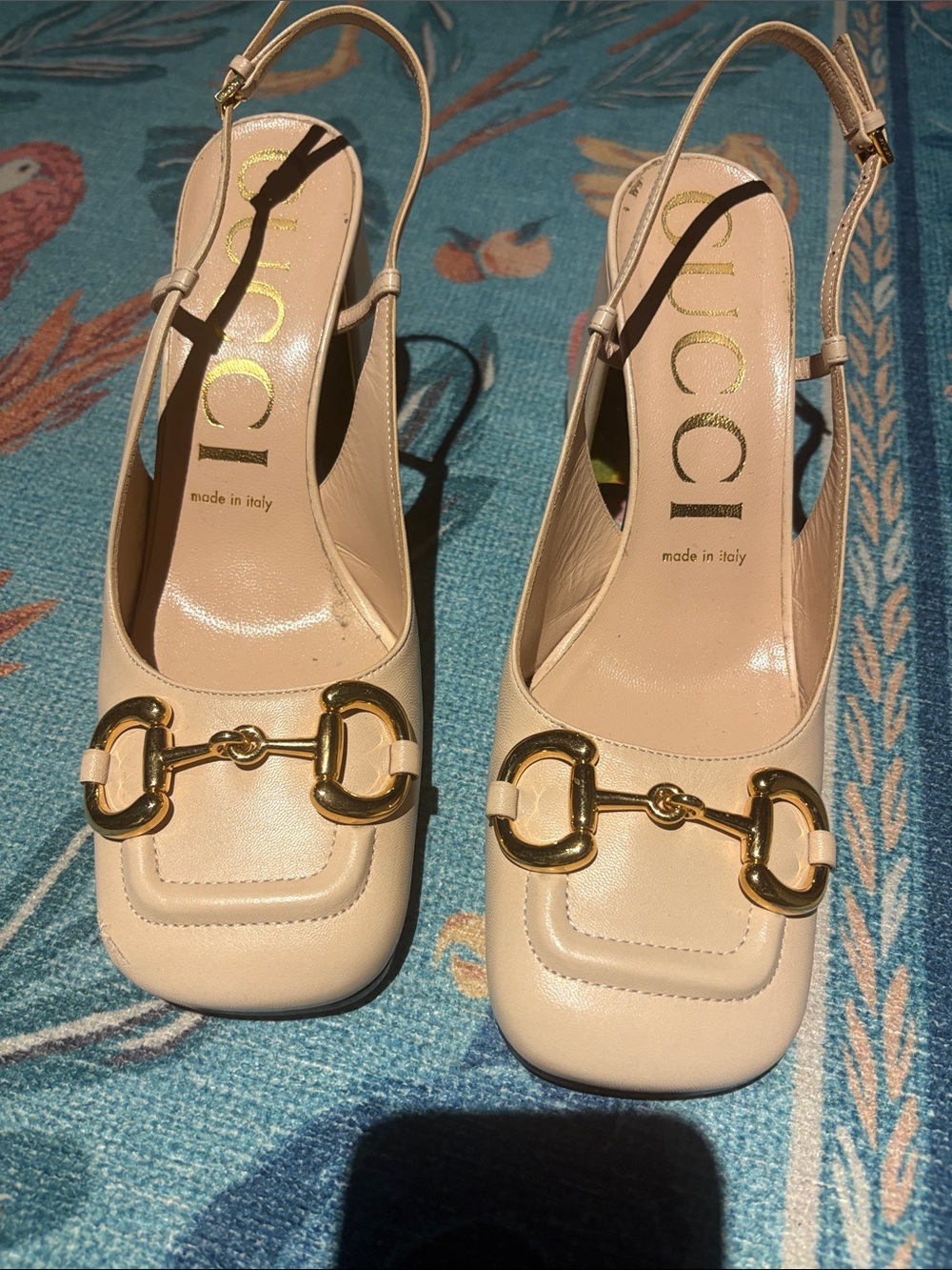 Gucci Cream pink Leather Horsebit Slingback Heels with Gold Hardware